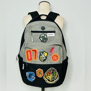 Harry Potter Hogwarts School Patches Backpack 18” Grey and Black